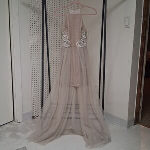 Social Couture Bridesmaid Gown 5/6 Nude Champagne Floral Tulle Prom Formal Dress